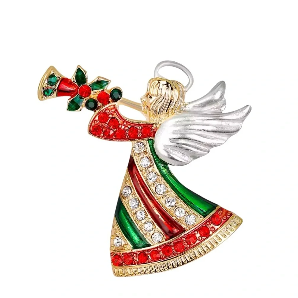 Festive Angel Brooch with Trumpet‎